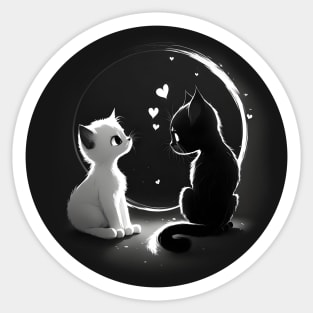 Cute black and white cats in love Sticker